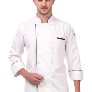White Chef Coat with Black Piping and Kaj Button Design