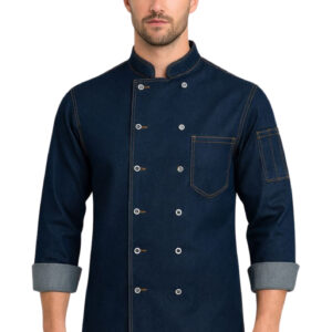 Blue Denim Chef Coat Full Sleeves with Kaj Button