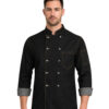 Black Denim Chef Coat Full Sleeves with Kaj Button