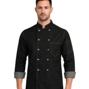 Black Denim Chef Coat Full Sleeves with Kaj Button