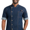 Blue denim chef coat with side button design by SP Uniform
