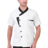 White chef coat with black collar and panel by SP Uniform