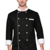 Black chef coat with white collar and cuffs by SP Uniform