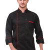 Black chef coat with red piping full sleeves Kaj Button