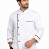 SP Uniform white chef coat with black contrast piping and front 5 button design