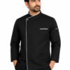 Black Chef Coat by SP Uniform – modern 1 button design with white piping for a sharp and professional chef uniform look.