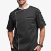 Black Chef Coat with White Piping & Collar by SP Uniform – a modern professional chef uniform for hotels, restaurants, cafés, cloud kitchens and catering teams.