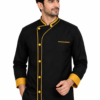 Black Chef Coat with Yellow Piping & Cuff by SP Uniform – a distinctive modern chef uniform with bold yellow contrast detailing.