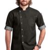Black Denim Chef Coat by SP Uniform – modern single-side button design with a dark denim finish for a distinctive professional chef uniform look.