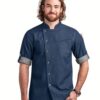 Blue Denim Chef Coat by SP Uniform – modern single-side button design with a contemporary denim look for professional chefs and kitchen teams.
