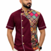 Maroon Chef Coat with White Piping & Patterned Panel by SP Uniform – a premium designer chef uniform for luxury hotels, restaurants, cafés, catering teams and professional chefs.