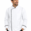 White Chef Coat with Black Piping by SP Uniform – a classic professional chef uniform with contrast black detailing for hotels, restaurants, cafés, cloud kitchens and catering teams.