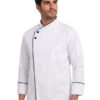 White Chef Coat with Black Piping & 2 Button Design by SP Uniform – a modern professional chef uniform for hotels, restaurants, cafés, cloud kitchens and catering teams.