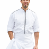 White Chef Coat with Black Piping & Front Zip by SP Uniform – a modern professional chef uniform for hotels, restaurants, cafés, cloud kitchens and catering teams.