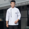 White Chef Coat by SP Uniform – clean 2 Button design with subtle black strip detailing for a modern and professional chef uniform look.