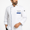 White Chef Coat by SP Uniform – refined Pintex detailing with blue contrast piping for a distinctive and professional chef uniform look.