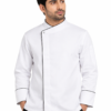 White chef coat with black piping full sleeves 1 Tich Button