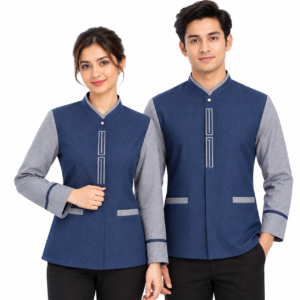 Navy Blue & Grey Housekeeping Uniform with Pant by SP Uniform – a stylish two-tone uniform set designed for hotel housekeeping, hospitality, hospital and facility management teams.